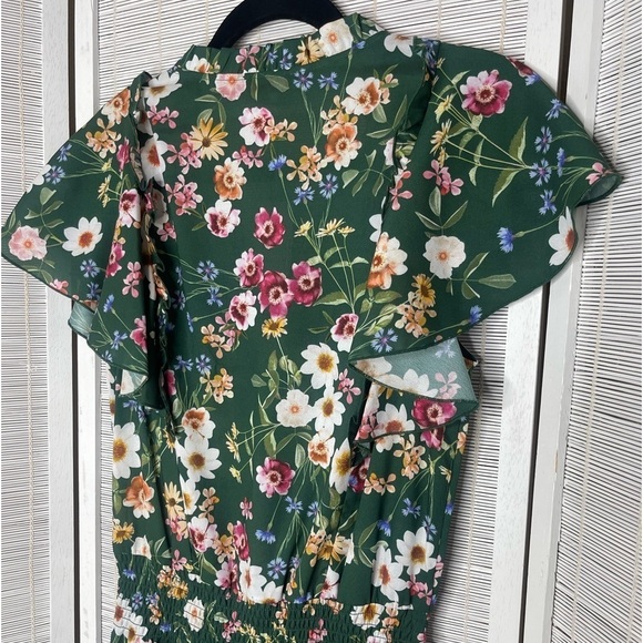 Parker Dress Green Floral Smocked Waist Flutter Sleeve NWT Size XS - Picture 5 of 8